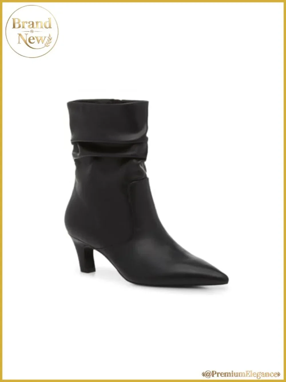 Slouchy Ankle Boots Low Kitten Heel Pointed Toe Booties Side Zipper Fall Shoes